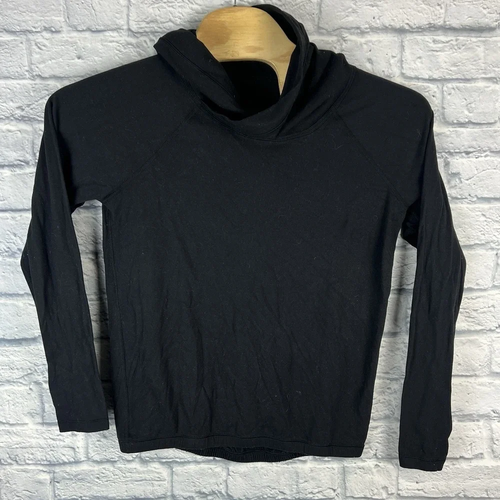 Lululemon Women Black‎ Long Sleeve Healthy Heart Cowl Neck Sweatshirt Pullover 6